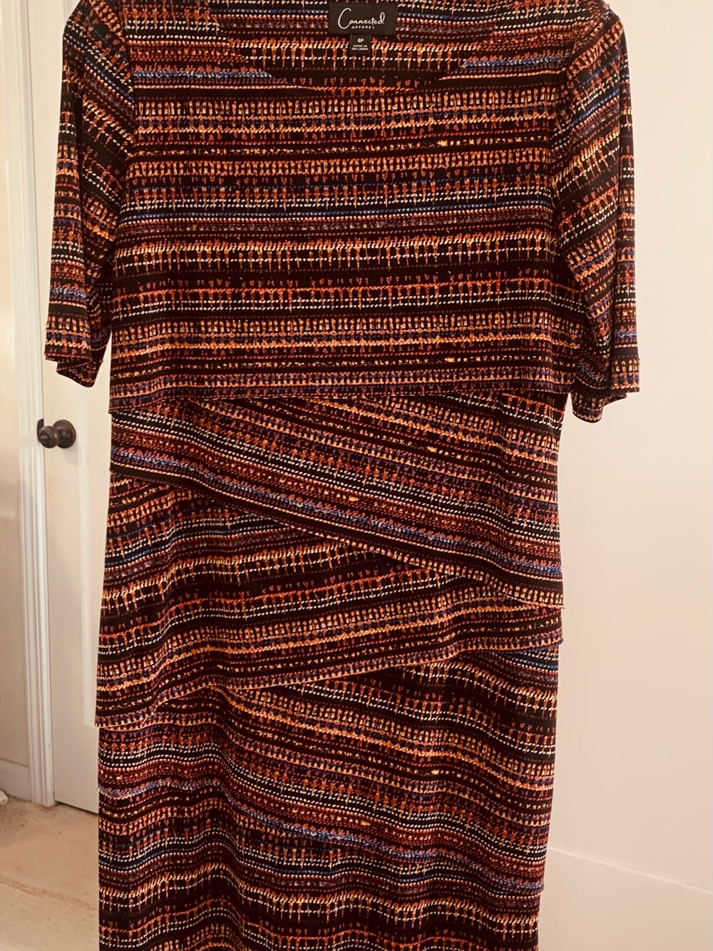 Connected Apparel Women's Midi Dress, sheath layered/tierred style Sz 8P